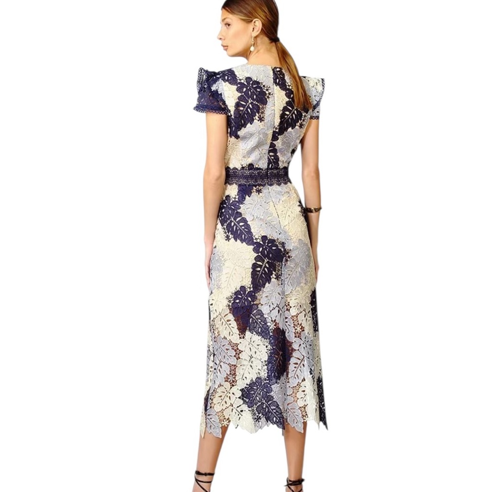 Adelyn Rae Navy and Cream Lace Midi Dress - Picture 3 of 8